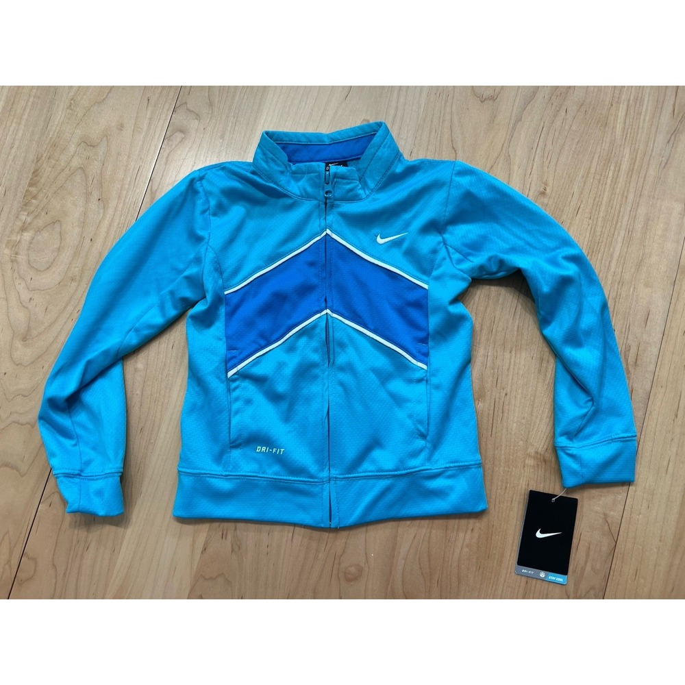 Nike Jacket Boys 6x Blue Chevron Dri-Fit Hooded Full Zip Athletic Top Coat